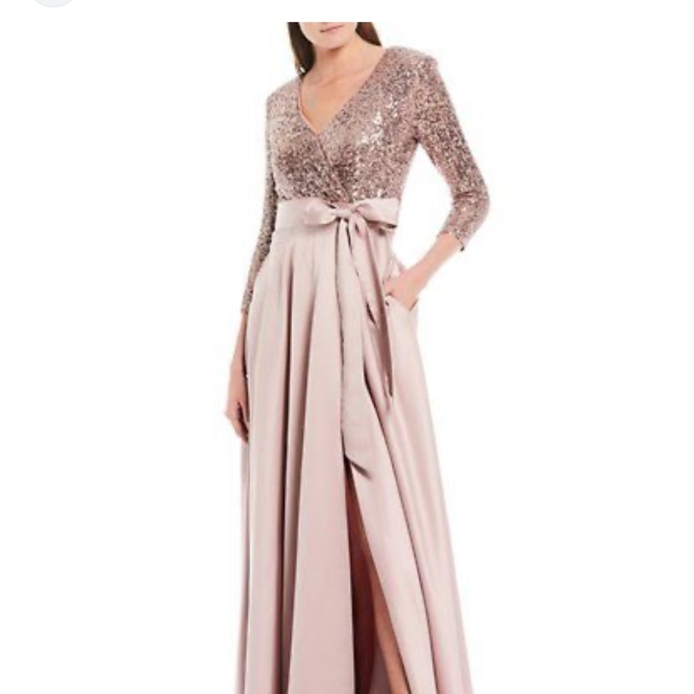 Xscape 3/4 Sleeve Sequin Top Stain Ballgown Mauve 12